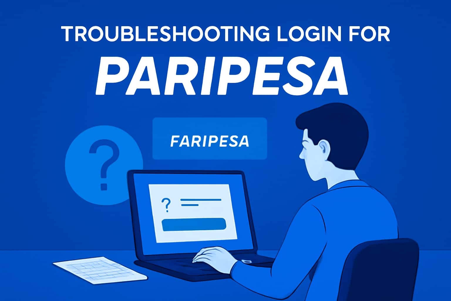 Informational scene about troubleshooting login for the Paripesa platform in a high-tech design.